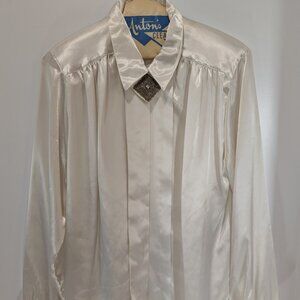 Vintage Ivory Satin Blouse with beaded Medallion